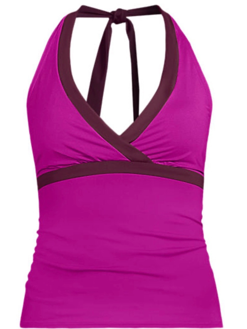 Lands' End Fuchsia Halter Tankini Swimsuit with Dark Plum Trim
